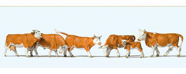 6 vaches brunes - PREISER - Référence P10146 - Echelle 1/87